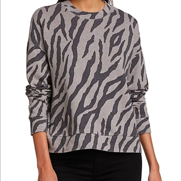 Monrow Zebra Black and Grey Print Boxy Cropped Pullover Medium - Picture 1 of 5
